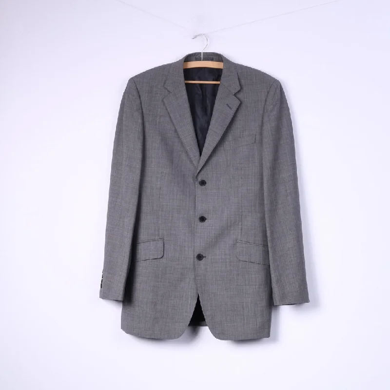Chic Classic Active Styles Jaeger Men 40 Long Blazer Grey Single Breasted Top Shoulder Pads 100% Wool Jacket Chic Classic Active Styles Jaeger Men 40 Long Blazer Grey Single Breasted Top Shoulder Pads 100% Wool Jacket