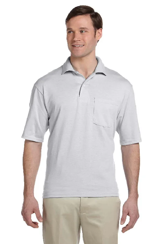 Sleek Classic Practical Clothing Jerzees Mens SpotShield Stain Resistant Short Sleeve Polo Shirt w/ Pocket - Ash Grey Sleek Classic Practical Clothing Jerzees Mens SpotShield Stain Resistant Short Sleeve Polo Shirt w/ Pocket - Ash Grey