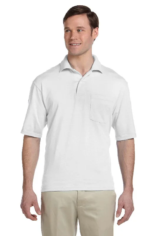 Classic Rugged Trendy Pants Jerzees Mens SpotShield Stain Resistant Short Sleeve Polo Shirt w/ Pocket - White Classic Rugged Trendy Pants Jerzees Mens SpotShield Stain Resistant Short Sleeve Polo Shirt w/ Pocket - White