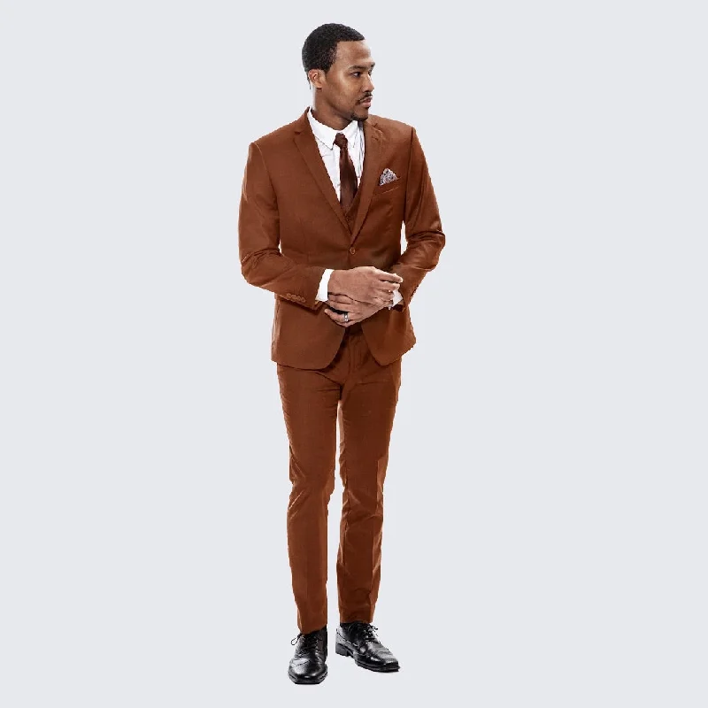 Rugged Edge Soft Fabrics Light Brown Skinny Fit Suit Three Piece Set - Wedding - Prom