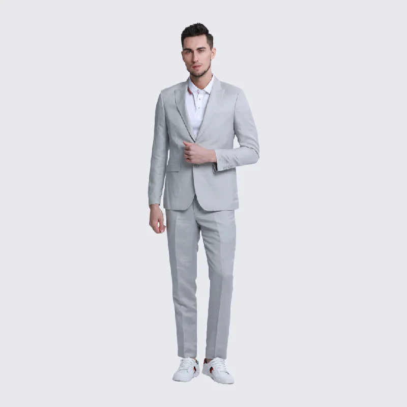 Smart Urban Timeless Wardrobe Light Grey Linen Suit Slim Fit Two Piece Set - Wedding - Prom Smart Urban Timeless Wardrobe Light Grey Linen Suit Slim Fit Two Piece Set - Wedding - Prom