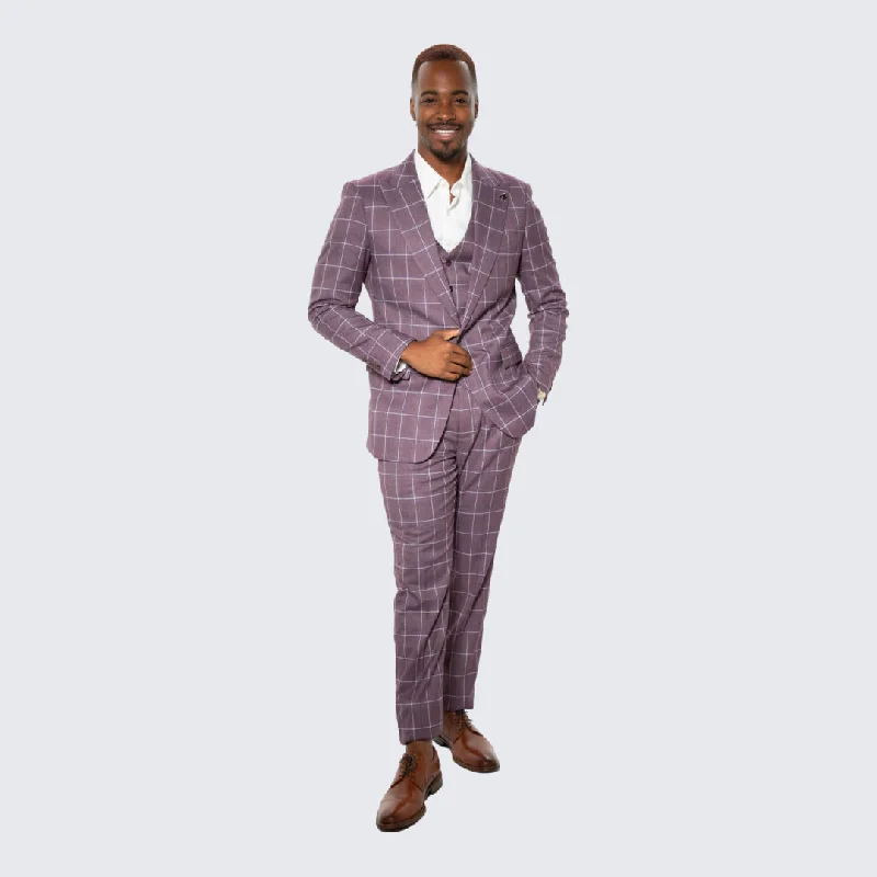 Minimal Polished Street Outfit Lilac Windowpane Hybrid Fit Suit by Stacy Adams - Wedding - Prom Minimal Polished Street Outfit Lilac Windowpane Hybrid Fit Suit by Stacy Adams - Wedding - Prom