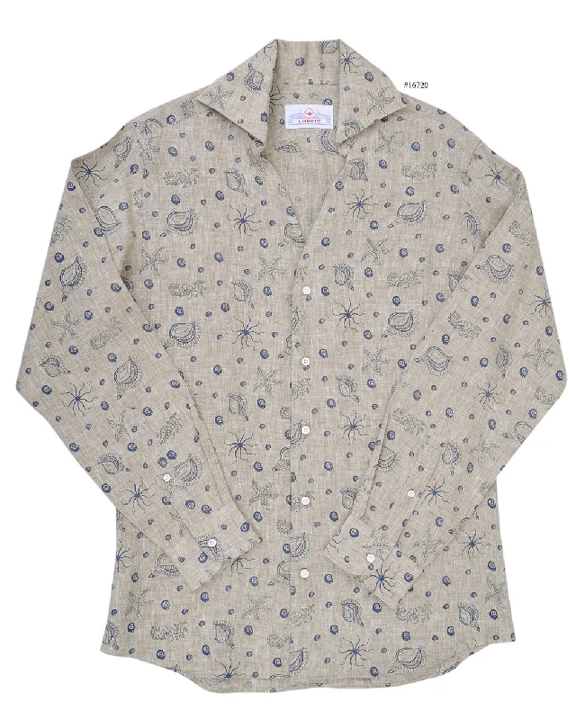 Smart Contemporary Cool Bottoms Linen: Navy Printed Marine On Brown