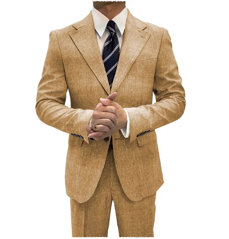 Retro Street Smart Wear Linen Suits For Men Business 2 Piece Fit Casual Notch Lapel Summer Grooms (Blazer+Pants) Retro Street Smart Wear Linen Suits For Men Business 2 Piece Fit Casual Notch Lapel Summer Grooms (Blazer+Pants)