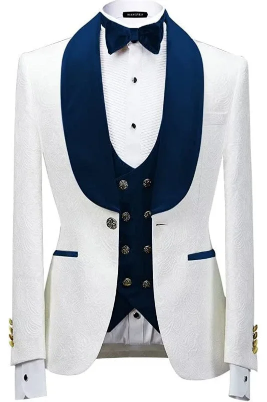 Classic Cool Premium Clothing Luxury Navy Blue Lapel Three Pieces Wedding Suits with One Button Prom Suits