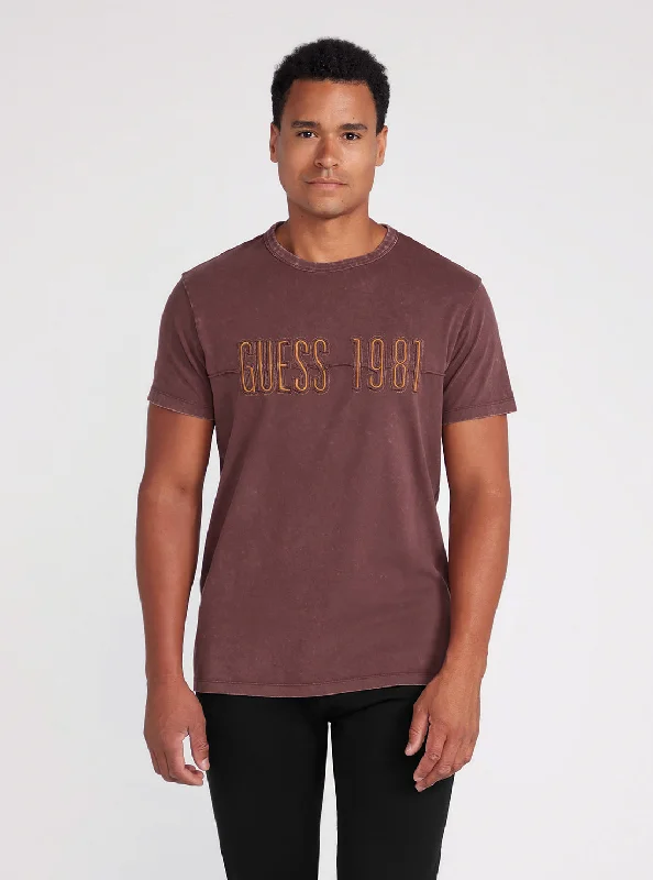 Minimalist Rebel Comfort Jackets Maroon Embroidered Washed Logo T-Shirt