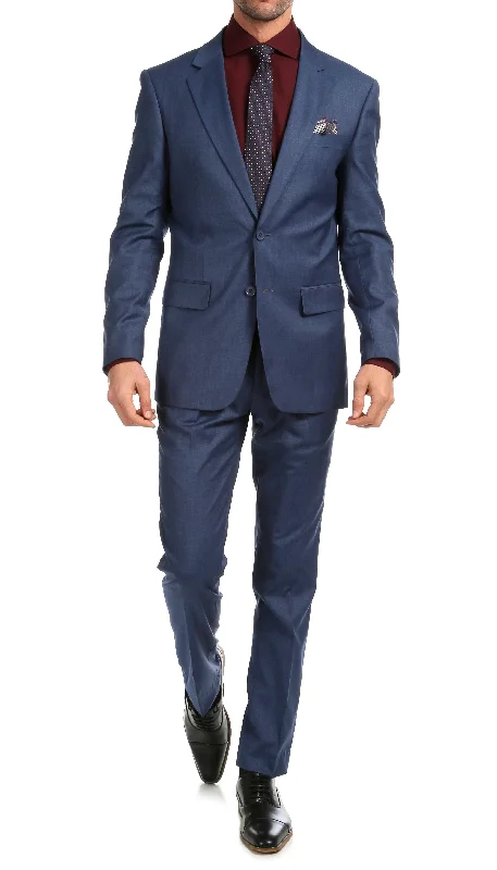 Timeless Chic Travel Wear Mason Slate Men's Premium 2 Piece Wool Slim Fit Suit