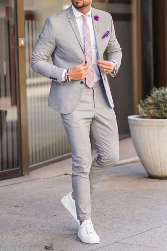 Understated Luxury Urban Fashion Men 2 Piece Grey Suits Wedding & Dinner Suit Slim Fit One Button suit Bespoke For Men Understated Luxury Urban Fashion Men 2 Piece Grey Suits Wedding & Dinner Suit Slim Fit One Button suit Bespoke For Men