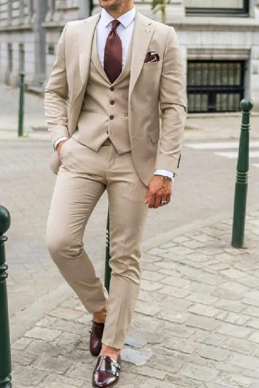 Monochrome Luxe Urban Fashion Men Three Piece Beige Suits For Wedding, Men Slim Fit Suit, Dinner Suit, Formal Fashion Suits Monochrome Luxe Urban Fashion Men Three Piece Beige Suits For Wedding, Men Slim Fit Suit, Dinner Suit, Formal Fashion Suits