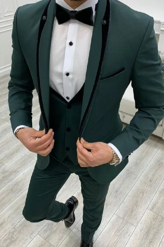 Modern Cool Formal Shirts Men's three piece green tuxedo