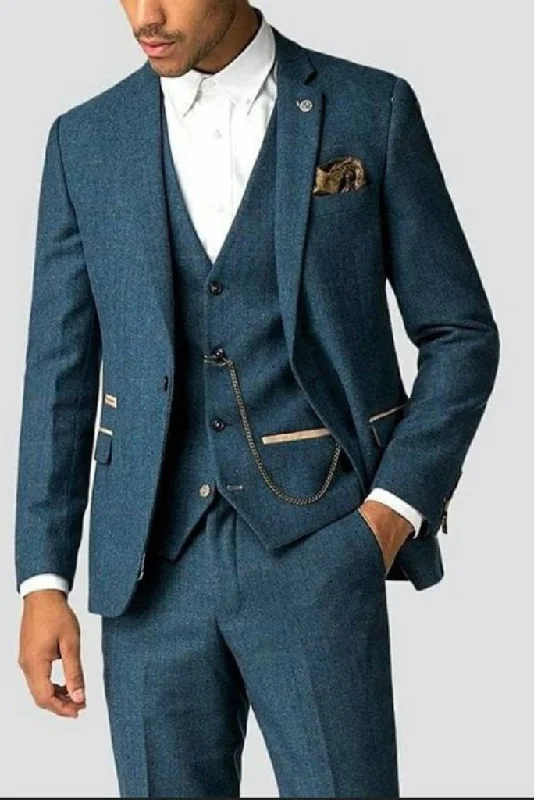 Retro Relaxed Vintage Style Men 3 Piece Slim Fit Suit Blue Tweed Wedding Suit, Dinner Suit, Party Suit Bespoke Tailoring Retro Relaxed Vintage Style Men 3 Piece Slim Fit Suit Blue Tweed Wedding Suit, Dinner Suit, Party Suit Bespoke Tailoring