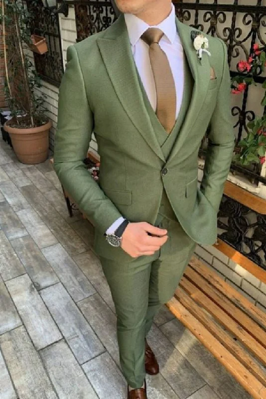 Modern Cool Athletic Gear Olive green three piece formal suit
