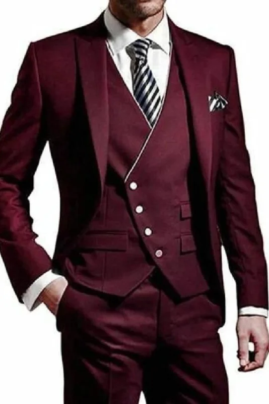 Contemporary Cool Sporty Wear Men 3 Piece Suit Wine, Stylish Wedding Grooms Wear, Dinner Party Suit, Bespoke Tailoring
