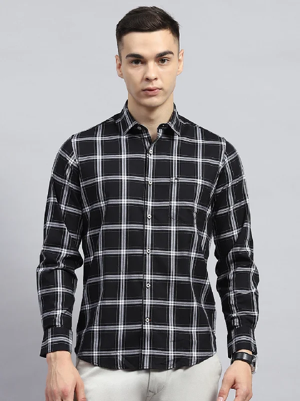 Timeless Urban Fashion Jacket Men Black Check Collar Full Sleeve Shirt