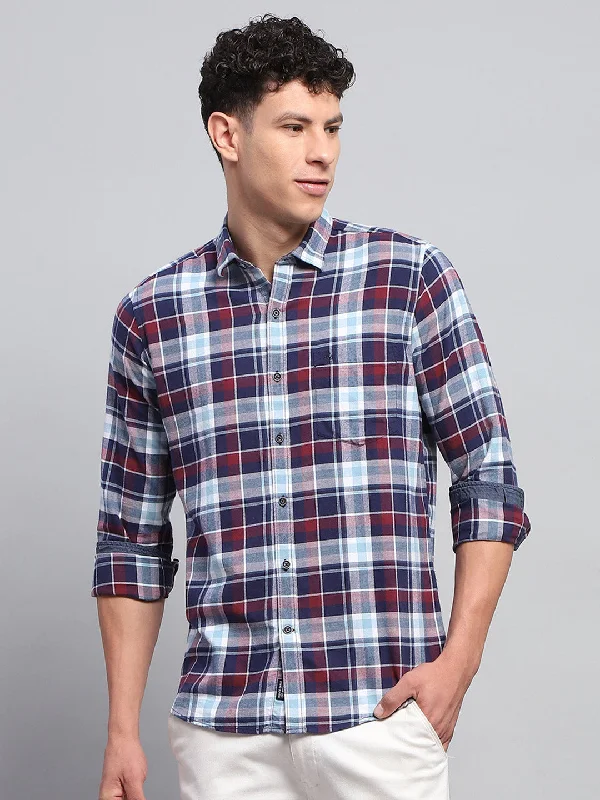Edgy Luxe Bold Designs Men Blue Check Collar Full Sleeve Shirt