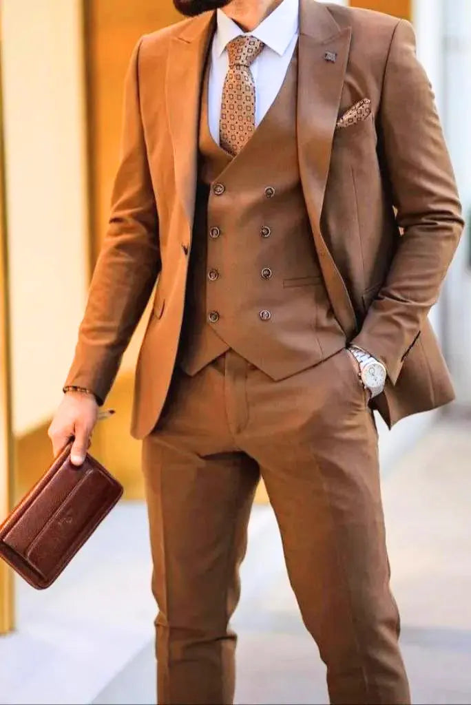 Monochrome Minimal Business Casual Men Brown Three Piece Suit, Stylish Party Wear Suit, Slim Fit Suit, Wedding Suit-Gift For Him Monochrome Minimal Business Casual Men Brown Three Piece Suit, Stylish Party Wear Suit, Slim Fit Suit, Wedding Suit-Gift For Him
