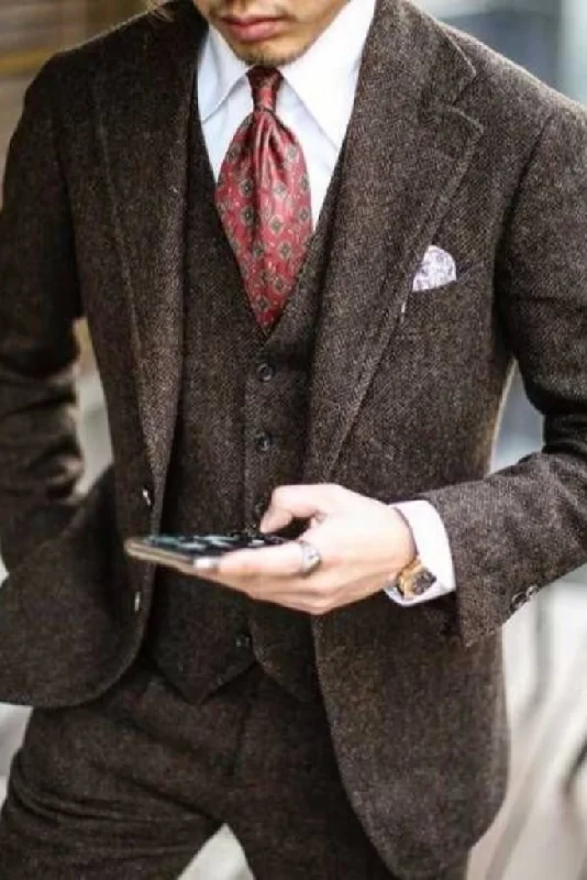 Sleek Modern Fashion Pants Men's Brown Tweed Suit Three Piece Wedding And Winter Suit Formal Fashion Suits Sleek Modern Fashion Pants Men's Brown Tweed Suit Three Piece Wedding And Winter Suit Formal Fashion Suits
