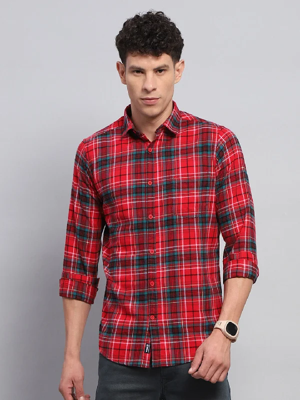 Minimalist Rebel Urban Gear Men Red Check Collar Full Sleeve Shirt