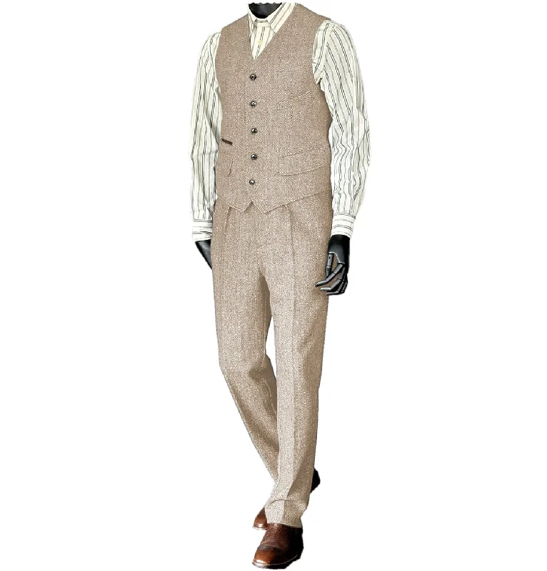 Casual Sleek All-Day Wear Men's Flat Herringbone v Neck 2 Pieces（Waistcoat+Pants）