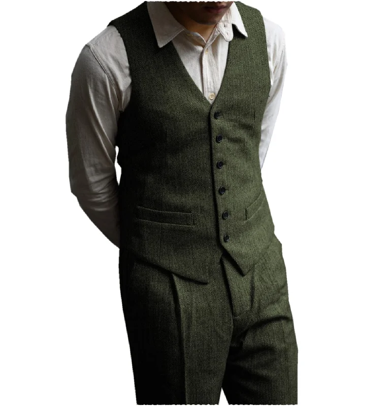 Polished Street Simple Styles Men‘s Formal Herringbone v Neck 2 Pieces (Waistcoat+Pants) Polished Street Simple Styles Men‘s Formal Herringbone v Neck 2 Pieces (Waistcoat+Pants)