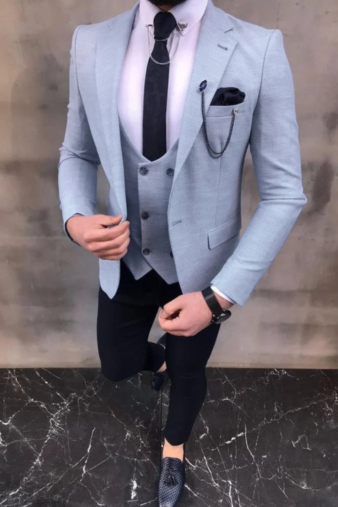 Contemporary Cool Trendy Tees Men Three Piece Suit Sky Blue Slim Fit Suit Wedding Suit Formal Fashion Suit Bespoke Tailoring Contemporary Cool Trendy Tees Men Three Piece Suit Sky Blue Slim Fit Suit Wedding Suit Formal Fashion Suit Bespoke Tailoring