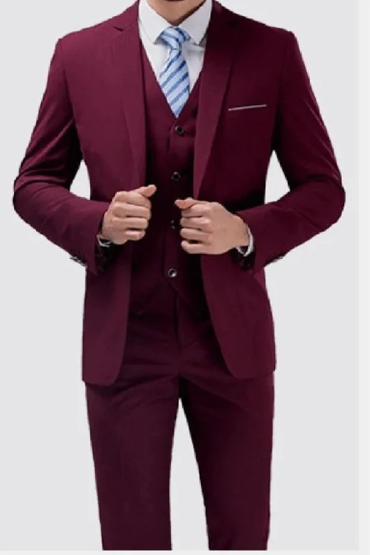 Modern Minimal Layered Clothing Men's Wine Three Piece Suit Winter Suit Wedding Suit Dinner Suit Party Wear Suits Modern Minimal Layered Clothing Men's Wine Three Piece Suit Winter Suit Wedding Suit Dinner Suit Party Wear Suits