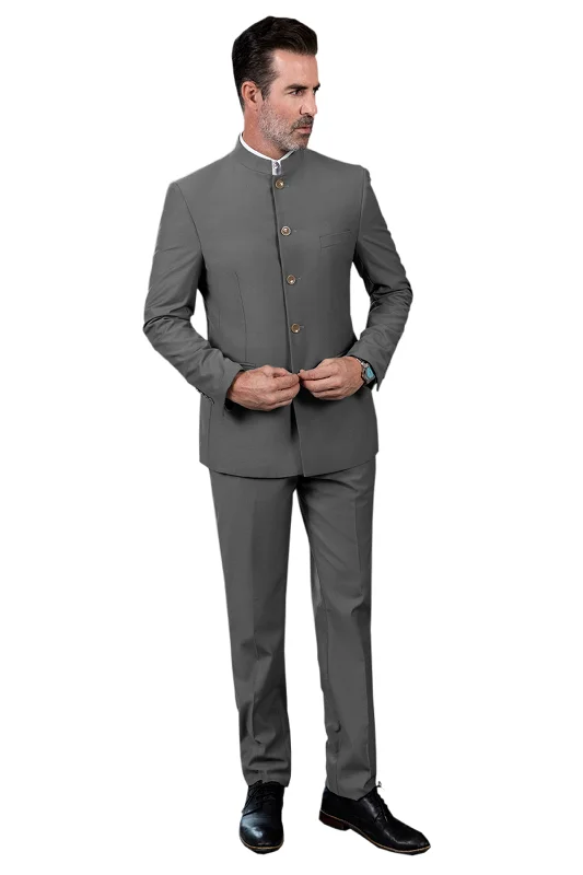Polished Minimal Street Style Men's 2 Piece Stand-up Collar With Metal Clasp Classic Fit vintage Suit Polished Minimal Street Style Men's 2 Piece Stand-up Collar With Metal Clasp Classic Fit vintage Suit