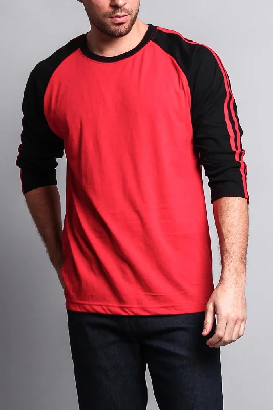 Urban Polished Casual Styles Men's Baseball T Shirt with Stripes