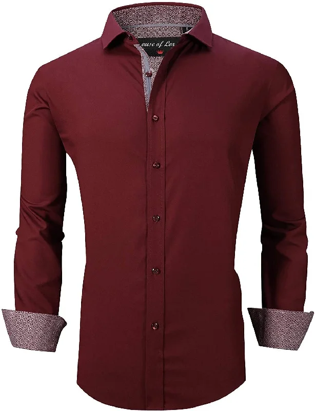 Sleek Rugged Designer Pieces Men's Burgundy Wrinkle Free Dress Shirt