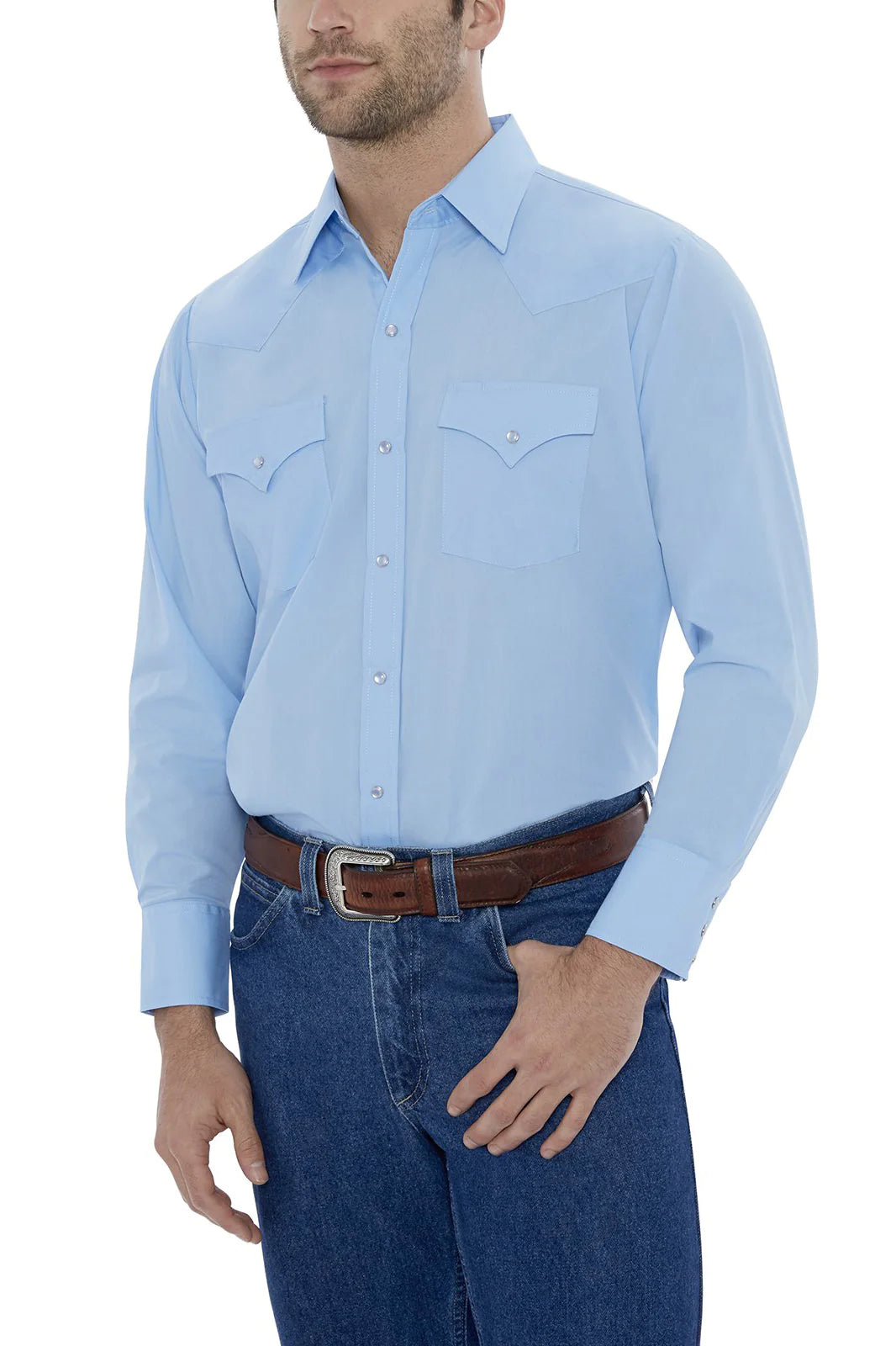 Modern Minimal Fashion Bottoms Men's Ely Cattleman Blue Long Sleeve Solid Western Snap Shirt