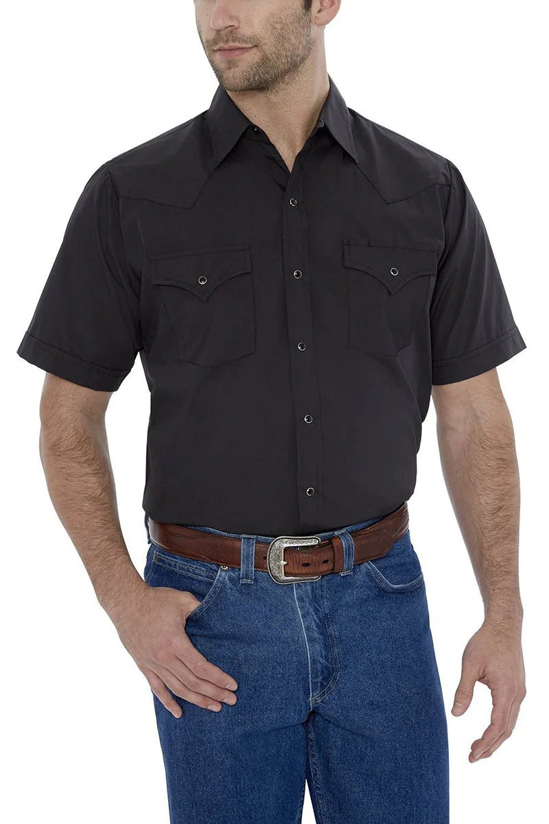 Sleek Modern Relaxed Looks Men's Ely Cattleman Black Short Sleeve Solid Western Snap Shirt
