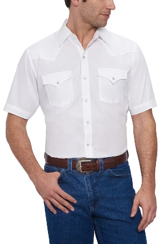 Sophisticated Sleek Trendy Tees Men's Ely Cattleman Solid White Short Sleeve Western Snap Shirt