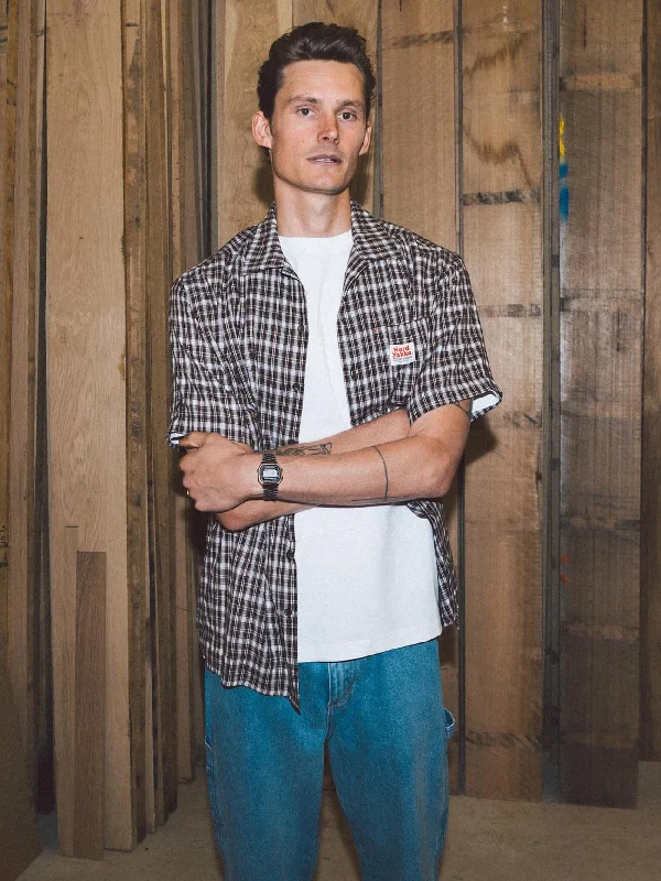 Vintage Cool Comfort Clothes Mens Hard Yakka X Thrills Short Sleeve Check Shirt - Postal Brown