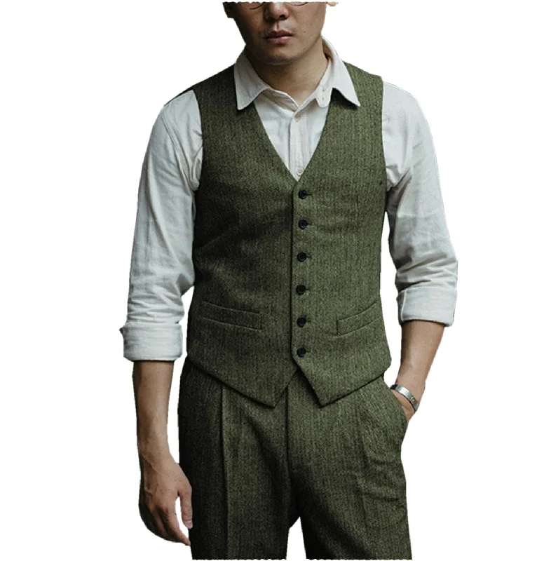 Rugged Rebel Designer Casuals Mens Herringbone v Neck 2 Pieces （Waistcoat+Pants）