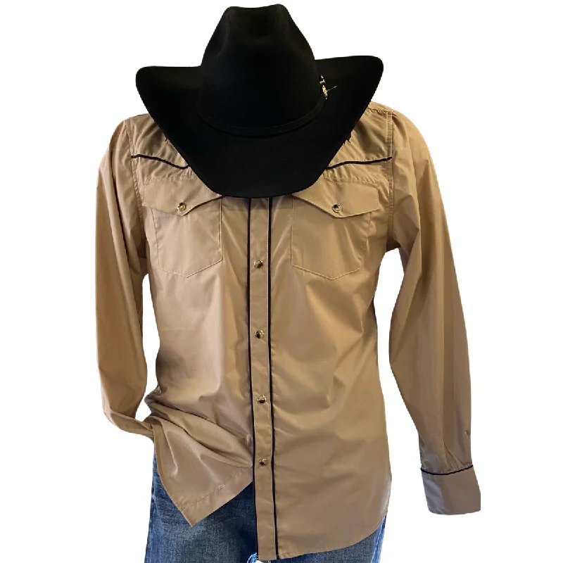 Minimalist Street Business Casual Men's Khaki Horse Embroidery Western Shirt