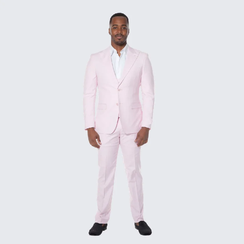 Retro Rugged Bold Colors Men's Pink Suit Three Piece Set - Wedding - Prom