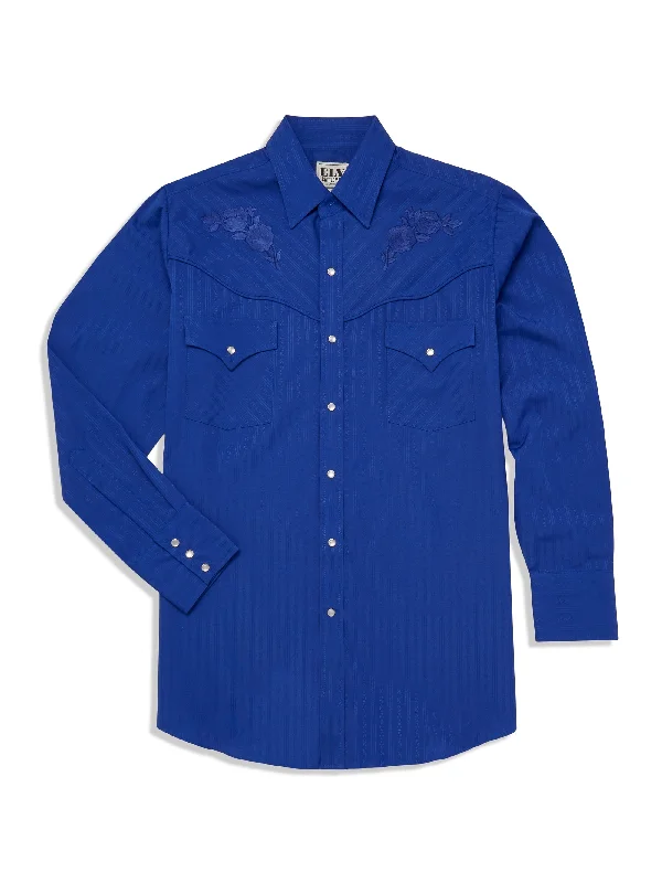 Monochrome Rugged Relaxed Jackets Men's Royal Blue Western Shirt w/ Embroidery