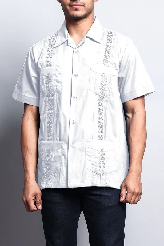 Understated Street Relaxed Styles Men's Short Sleeve Cuban Style Guayabera Shirt (White) Understated Street Relaxed Styles Men's Short Sleeve Cuban Style Guayabera Shirt (White)
