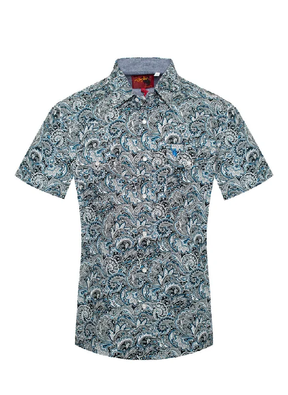 Polished Street Urban Gear Men's Short Sleeve Paisley Pearl Snap Western Shirt