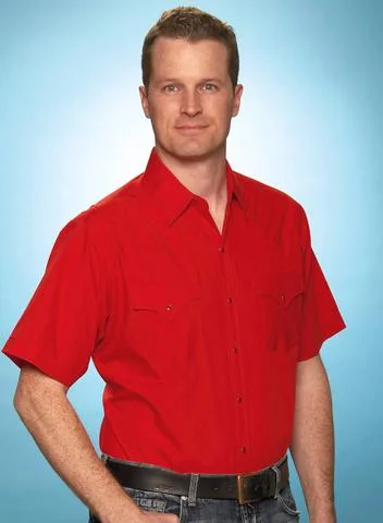 Polished Street Streetwear Clothing Mens Solid Red Western Shirt (Short Sleeve)
