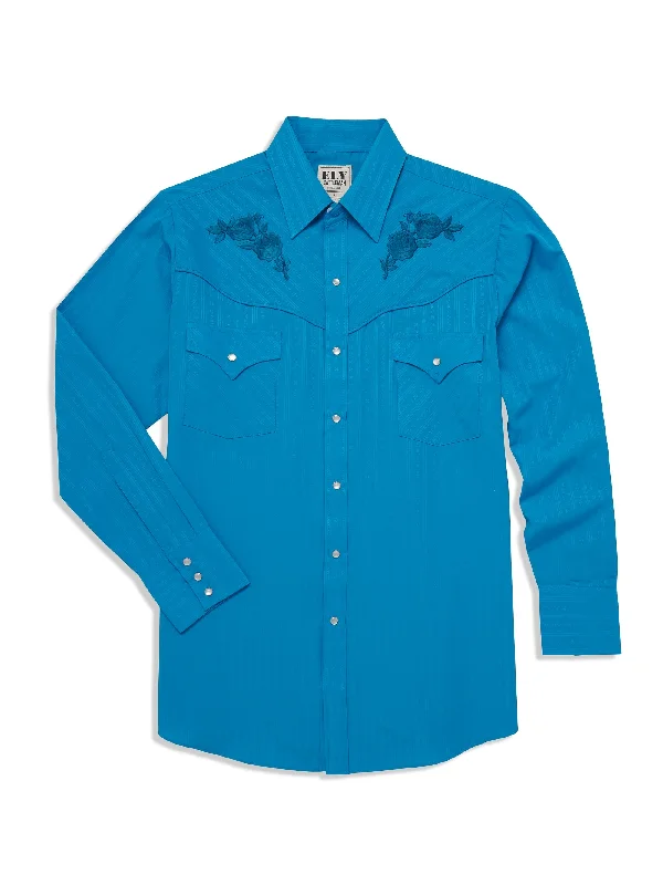 Retro Casual Bold Designs Men's Turquoise Western Shirt w/ Embroidery