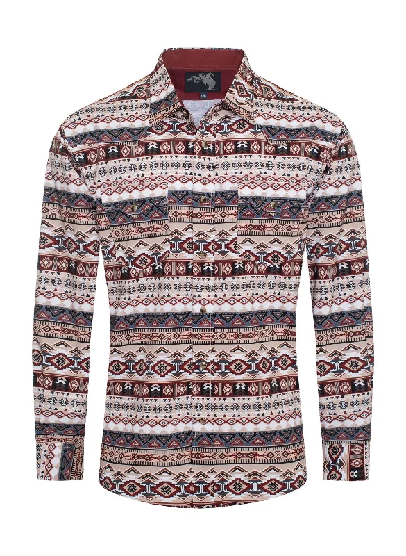 Vintage Luxe Streetwear Clothing Men's Western Pearl Snap Aztec Print Shirt