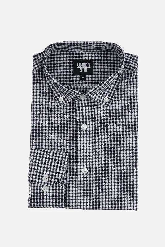 Retro Casual Fashion Bottoms Micro Check Button Down Shirt Black