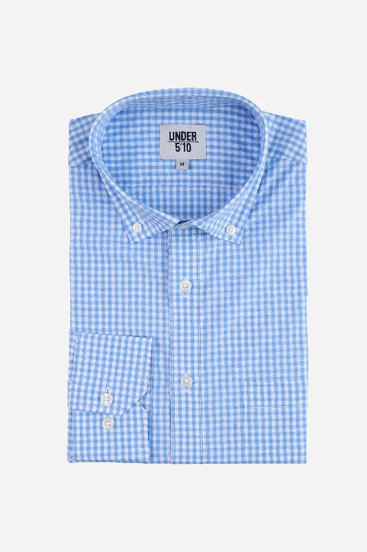 Vintage Street Premium T-shirts Micro Check Button Down Shirt Light Blue