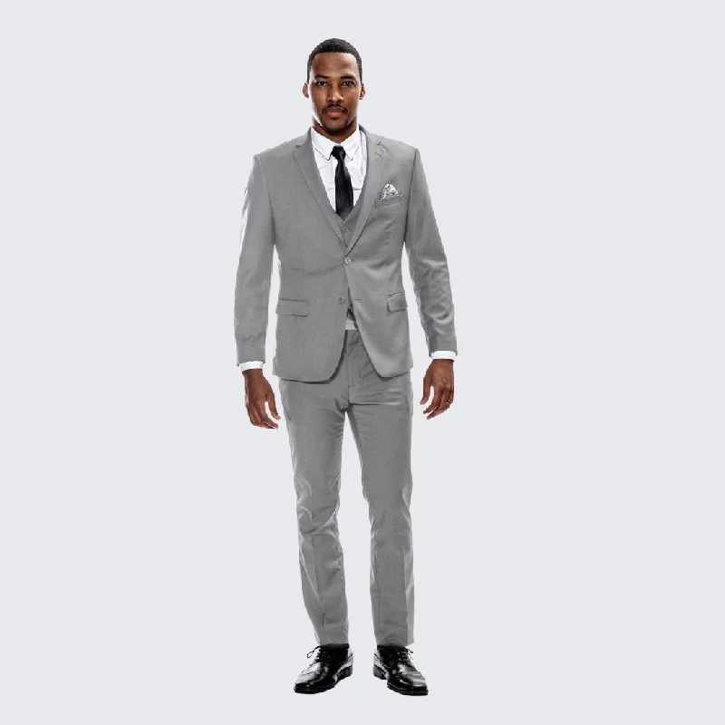 Minimal Classic Bold Designs Mid Gray Skinny Fit Suit Three Piece Set- Separates - Wedding - Prom Minimal Classic Bold Designs Mid Gray Skinny Fit Suit Three Piece Set- Separates - Wedding - Prom