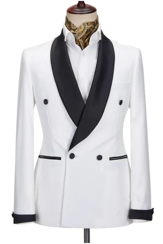 Retro Smart Business Casual Modern white Slim Fit Two Piece wedding suits black Peak lapel Double Breasted Blazer Set Retro Smart Business Casual Modern white Slim Fit Two Piece wedding suits black Peak lapel Double Breasted Blazer Set