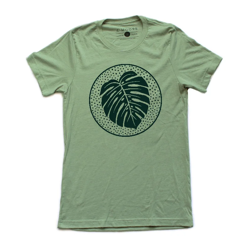 Sophisticated Luxe Lightweight Fabrics Monstera Circle Tee-Heather Sage