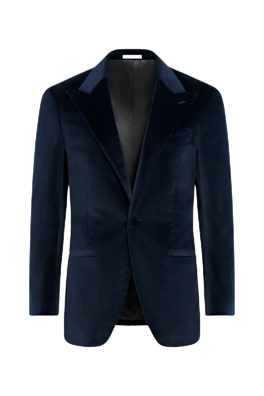 Urban Polished Formal Casuals Navy Blue Cotton Peak Lapel Single Breasted Jacket