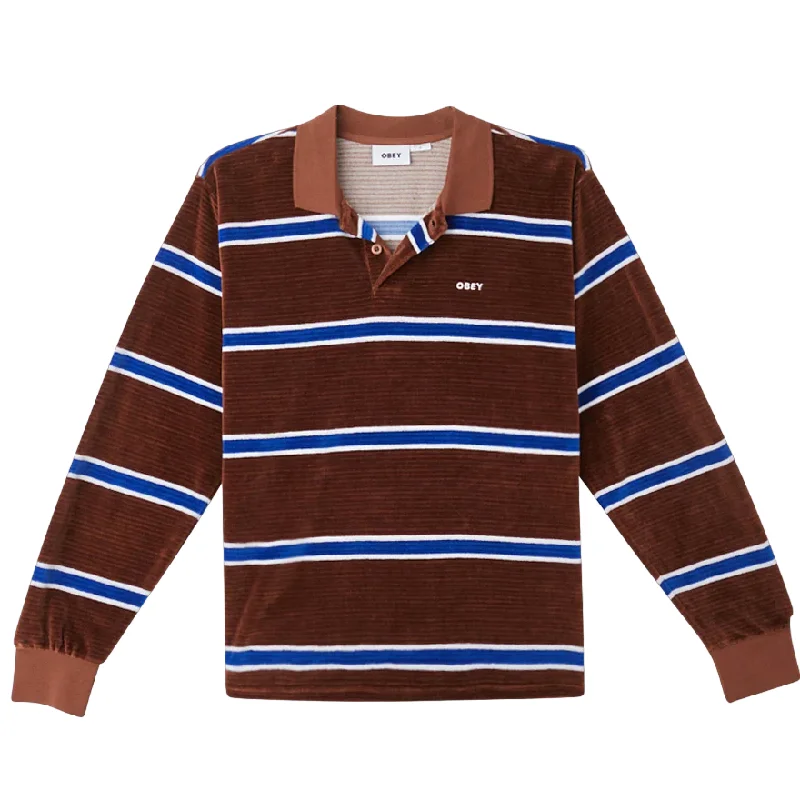 Modern Relaxed Basic Essentials OBEY HOLSTIEN VELOUR POLO LS // SEPIA MULTI