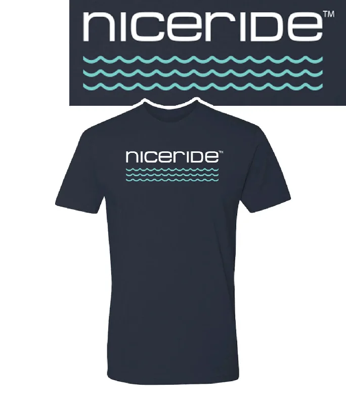 Contemporary Minimal Layered Clothing On The Water - Navy Blue NICERIDE Men's 100% Cotton Short Sleeve T-Shirt With White Or Tan Logo Contemporary Minimal Layered Clothing On The Water - Navy Blue NICERIDE Men's 100% Cotton Short Sleeve T-Shirt With White Or Tan Logo